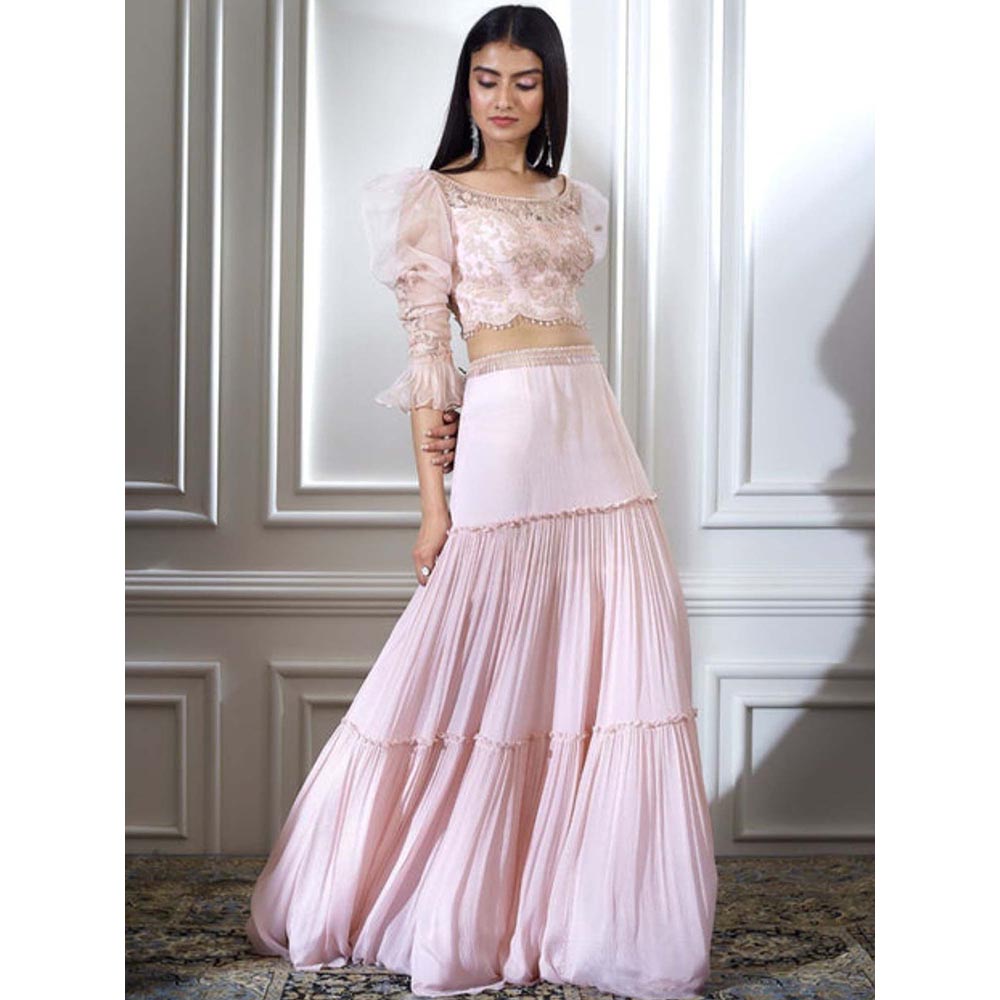MANDIRA WIRK Soft Peach Dori Embroidered Lehenga With Blouse
