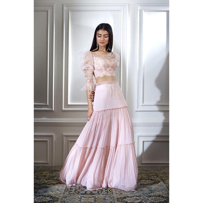 MANDIRA WIRK Soft Peach Dori Embroidered Lehenga With Blouse