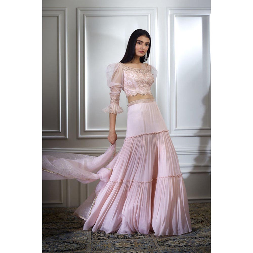 MANDIRA WIRK Soft Peach Dori Embroidered Lehenga With Blouse