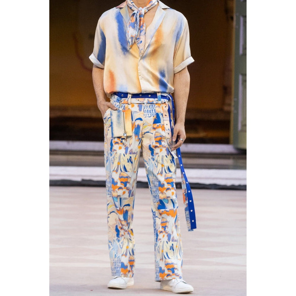 MANDIRA WIRK Printed Denim Twill Trouser with Belt