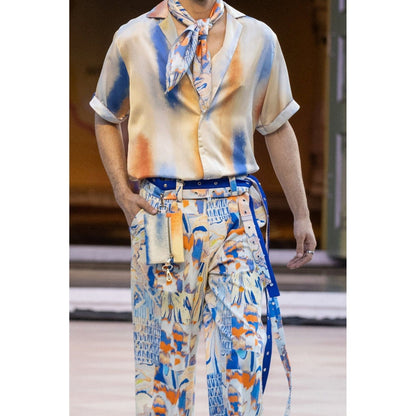 MANDIRA WIRK Printed Denim Twill Trouser with Belt