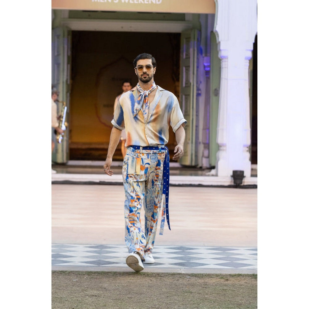 MANDIRA WIRK Printed Denim Twill Trouser with Belt