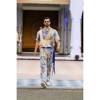 MANDIRA WIRK Printed Denim Twill Trouser with Belt
