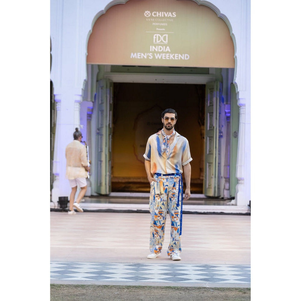 MANDIRA WIRK Printed Denim Twill Trouser with Belt