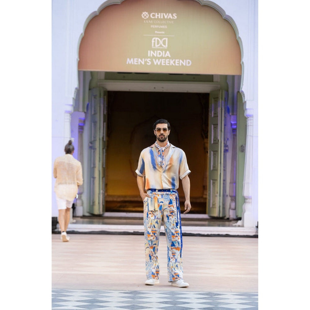 MANDIRA WIRK Printed Denim Twill Trouser with Belt