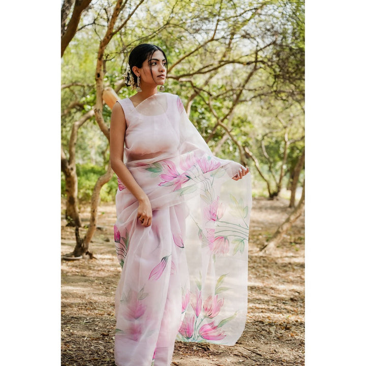 Mangalmay By Aastha Hand Painted Organza Saree with Unstitched Blouse