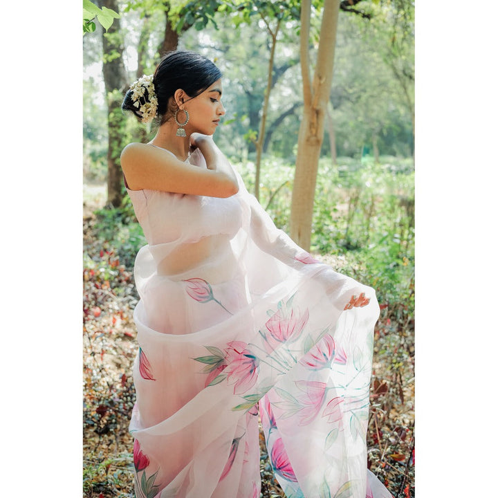 Mangalmay By Aastha Hand Painted Organza Saree with Unstitched Blouse