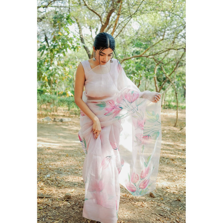 Mangalmay By Aastha Hand Painted Organza Saree with Unstitched Blouse