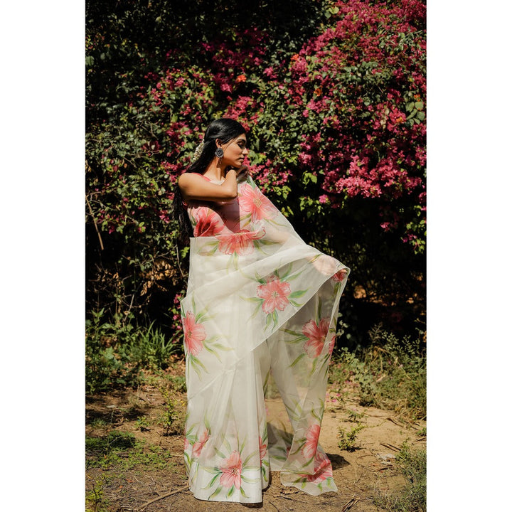 Mangalmay By Aastha Hand Painted Organza Saree with Unstitched Blouse