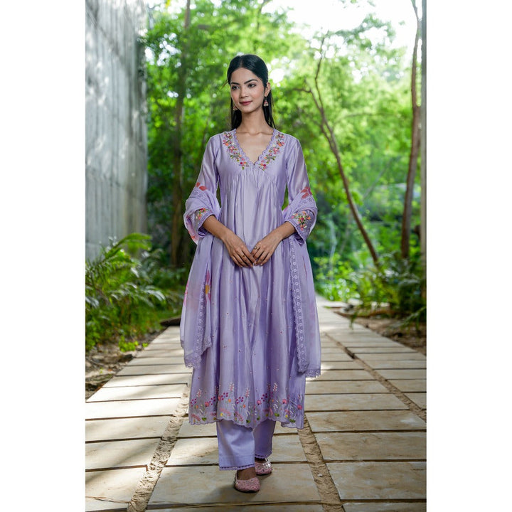 Mangalmay By Aastha Serene Purple Hand Embroidered Kurta with Pants & Dupatta (Set of 3)