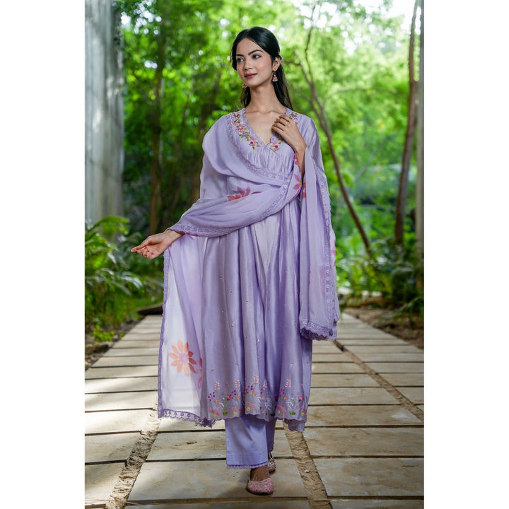 Mangalmay By Aastha Serene Purple Hand Embroidered Kurta with Pants & Dupatta (Set of 3)