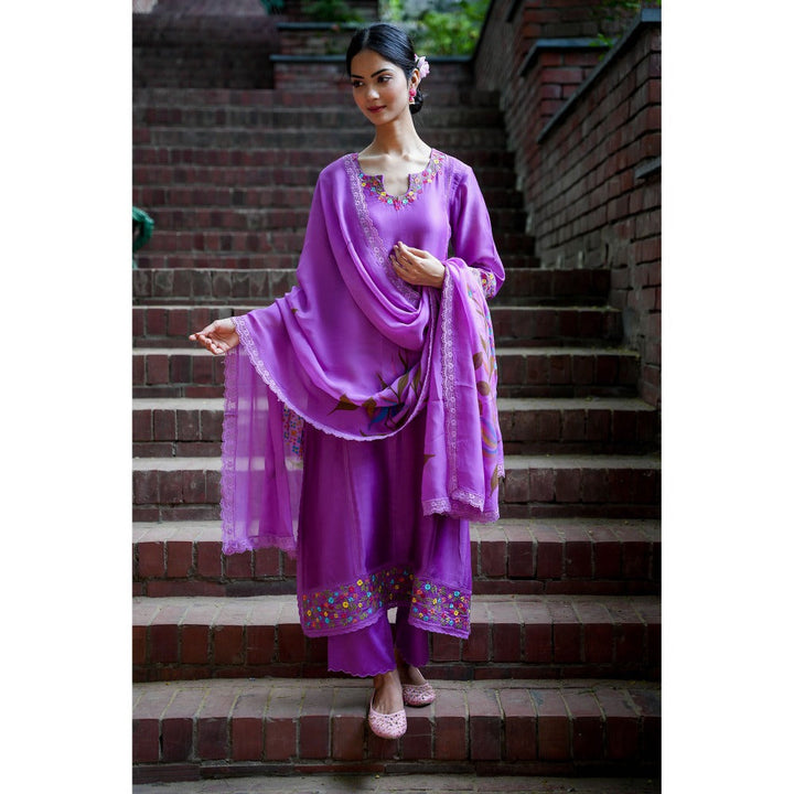 Mangalmay By Aastha Purple Ensemble Embroidered Kurta with Pants & Dupatta (Set of 3)