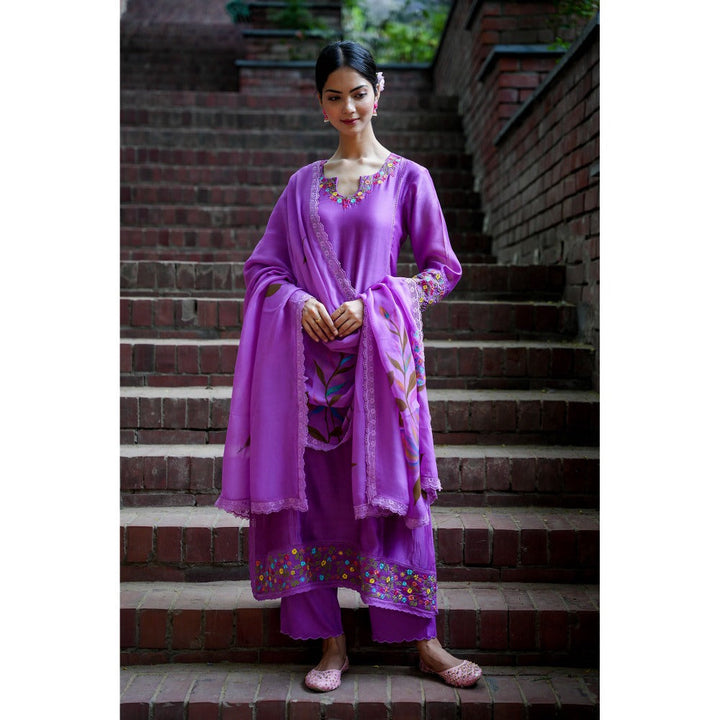 Mangalmay By Aastha Purple Ensemble Embroidered Kurta with Pants & Dupatta (Set of 3)