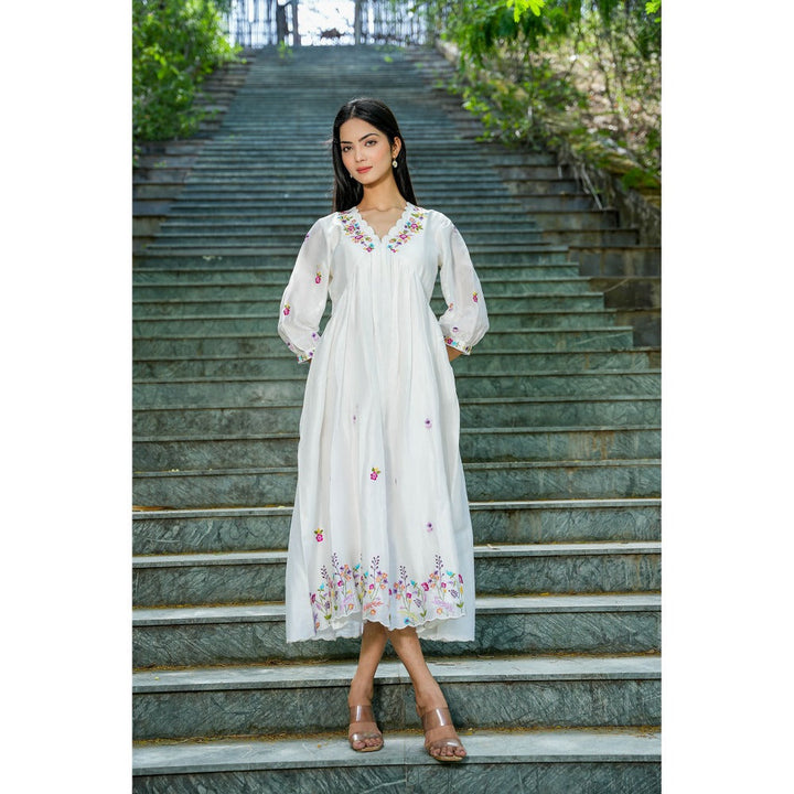 Mangalmay By Aastha Floral White Delight Embroidered Midi Dress