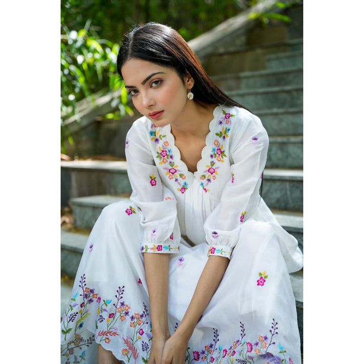 Mangalmay By Aastha Floral White Delight Embroidered Midi Dress