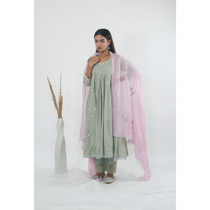 Mangalmay By Aastha Custard Apple Kulfi Kalidar Anarkali Kurta with Pants & Dupatta (Set of 3)