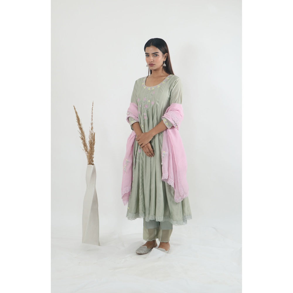 Mangalmay By Aastha Custard Apple Kulfi Kalidar Anarkali Kurta with Pants & Dupatta (Set of 3)