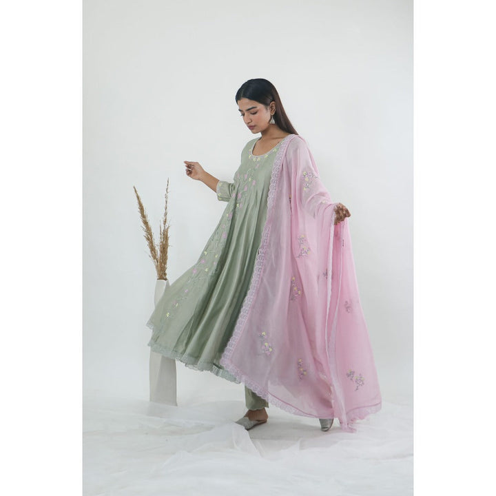 Mangalmay By Aastha Custard Apple Kulfi Kalidar Anarkali Kurta with Pants & Dupatta (Set of 3)