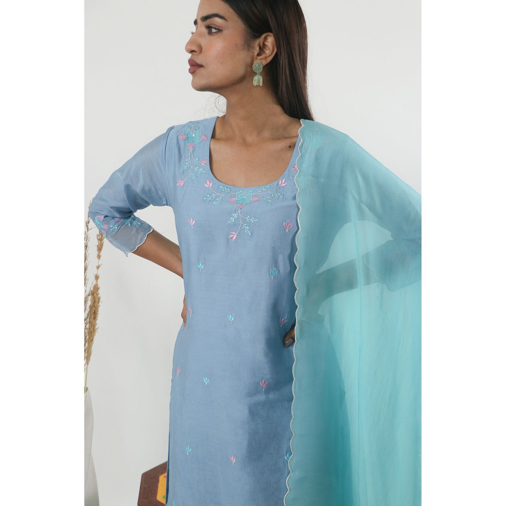 Mangalmay By Aastha Blue Berry Kulfi Kurta with Pants & Dupatta (Set of 3)