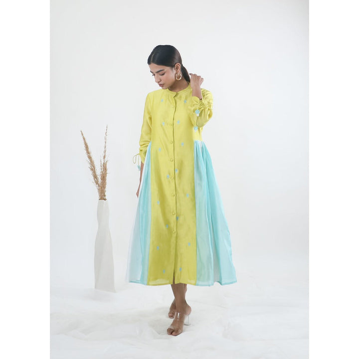 Mangalmay By Aastha Lime Green Kulfi Embroidered Shirt Midi Dress