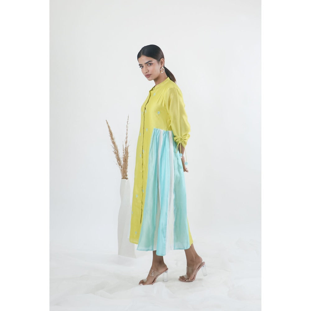 Mangalmay By Aastha Lime Green Kulfi Embroidered Shirt Midi Dress