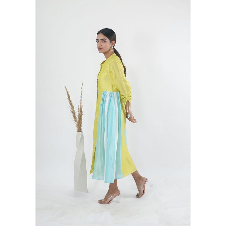 Mangalmay By Aastha Lime Green Kulfi Embroidered Shirt Midi Dress