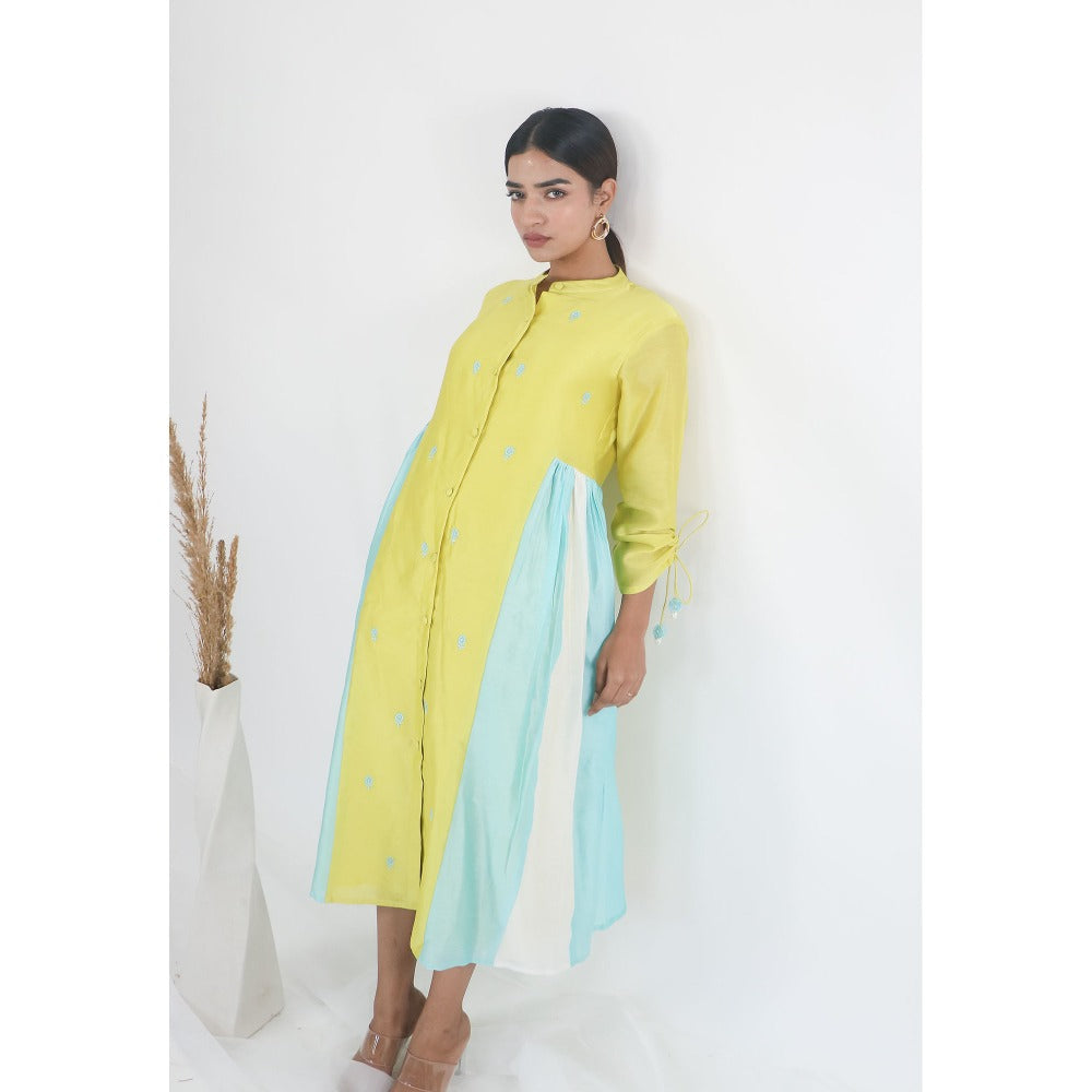 Mangalmay By Aastha Lime Green Kulfi Embroidered Shirt Midi Dress