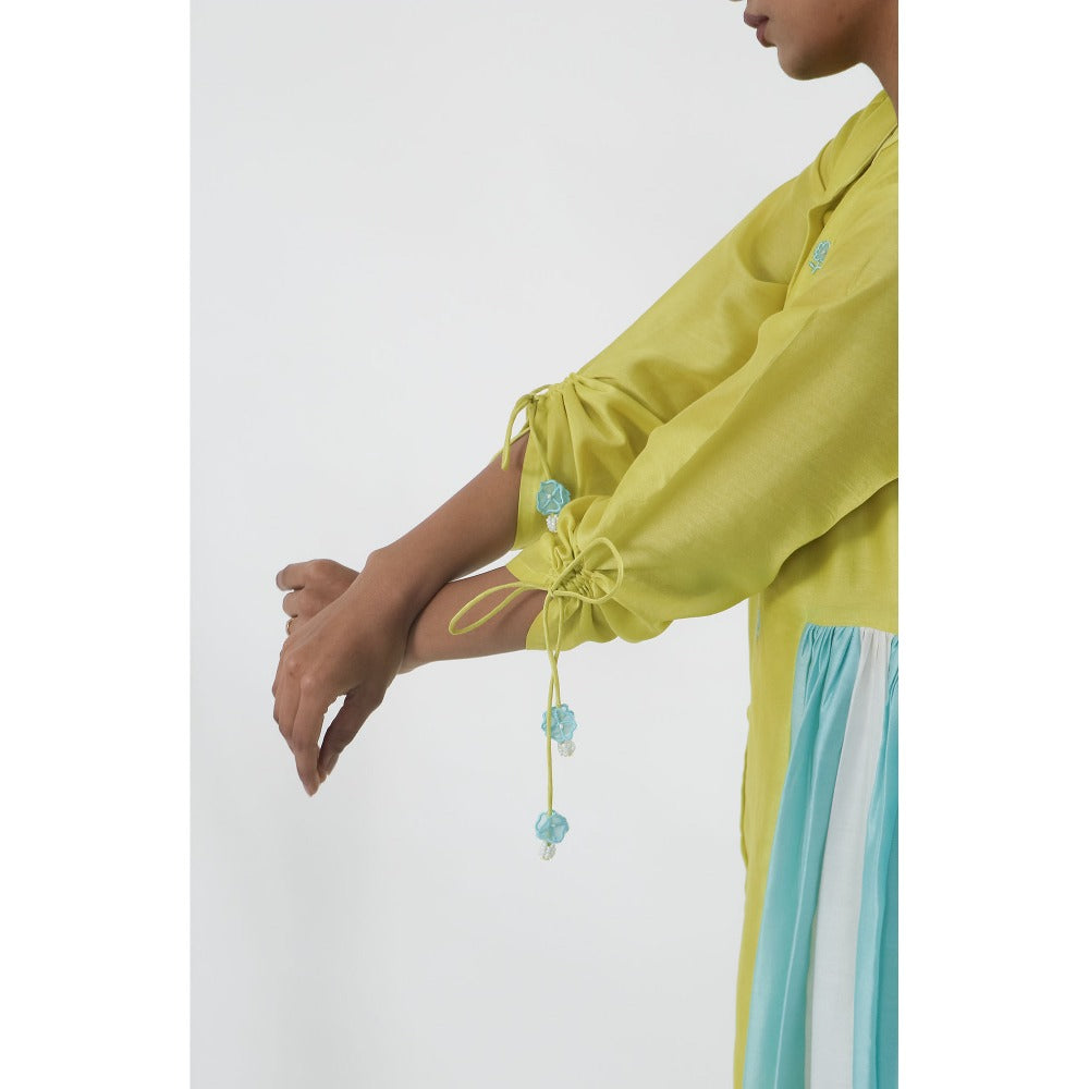 Mangalmay By Aastha Lime Green Kulfi Embroidered Shirt Midi Dress