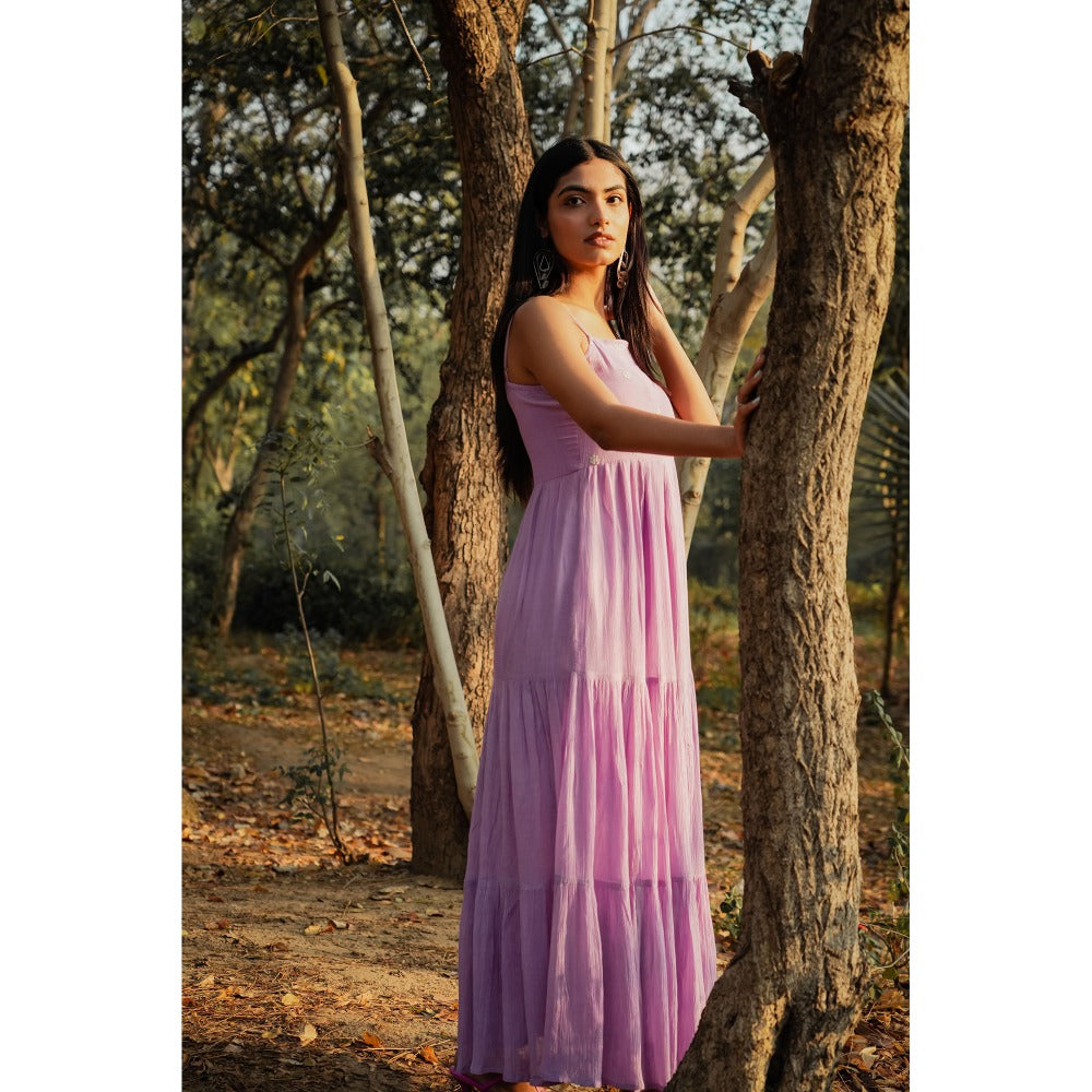 Mangalmay By Aastha Lavender Crinkled Cotton Maxi Dress