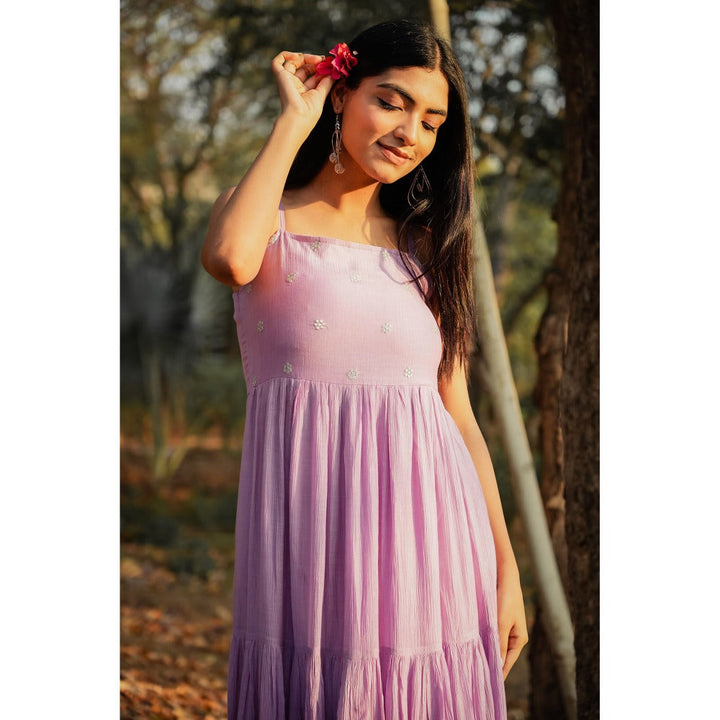 Mangalmay By Aastha Lavender Crinkled Cotton Maxi Dress