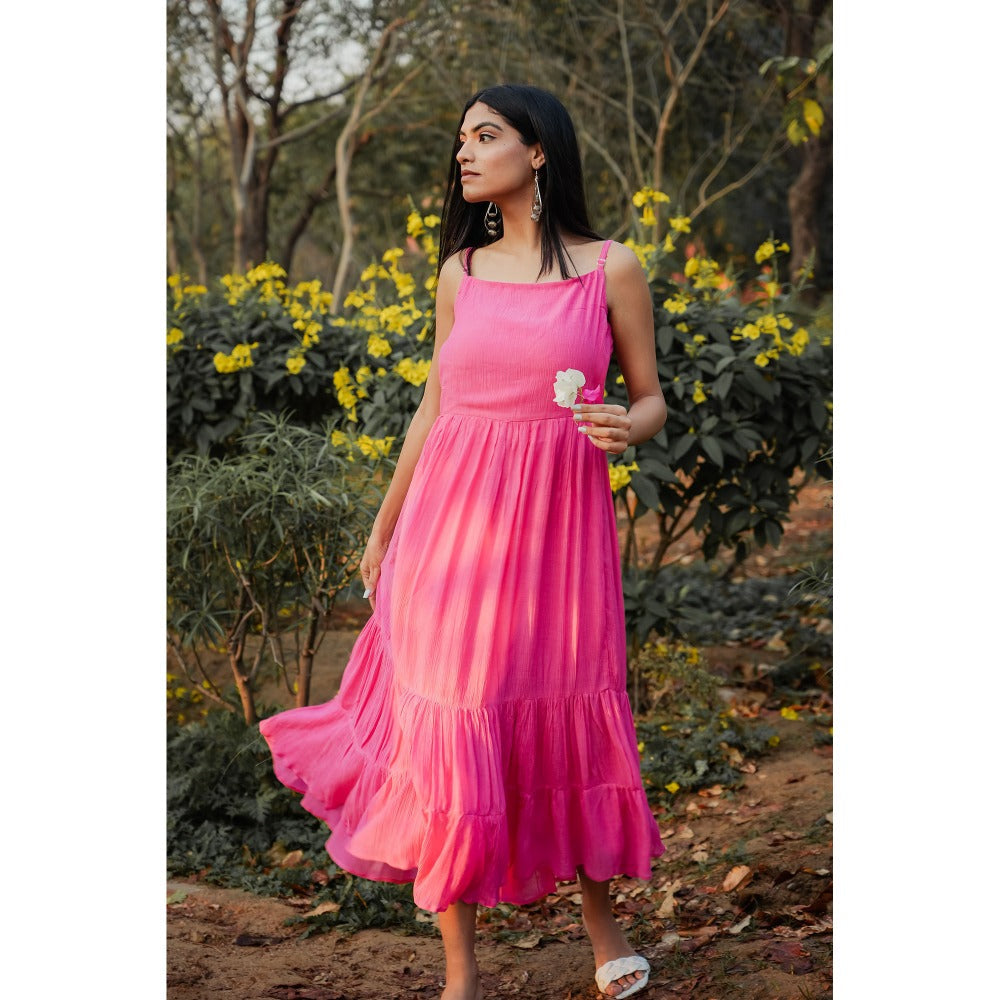 Mangalmay By Aastha Pink Crinkled Cotton Midi Dress