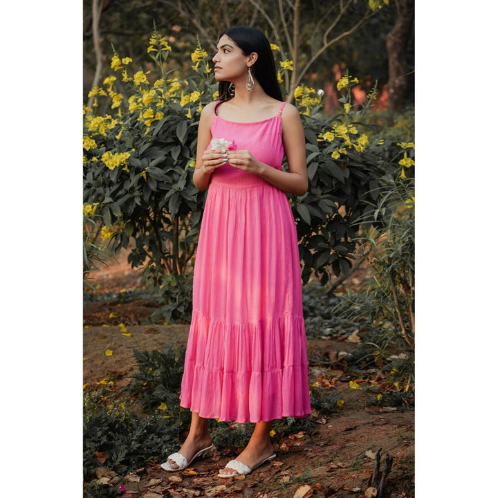 Mangalmay By Aastha Pink Crinkled Cotton Midi Dress