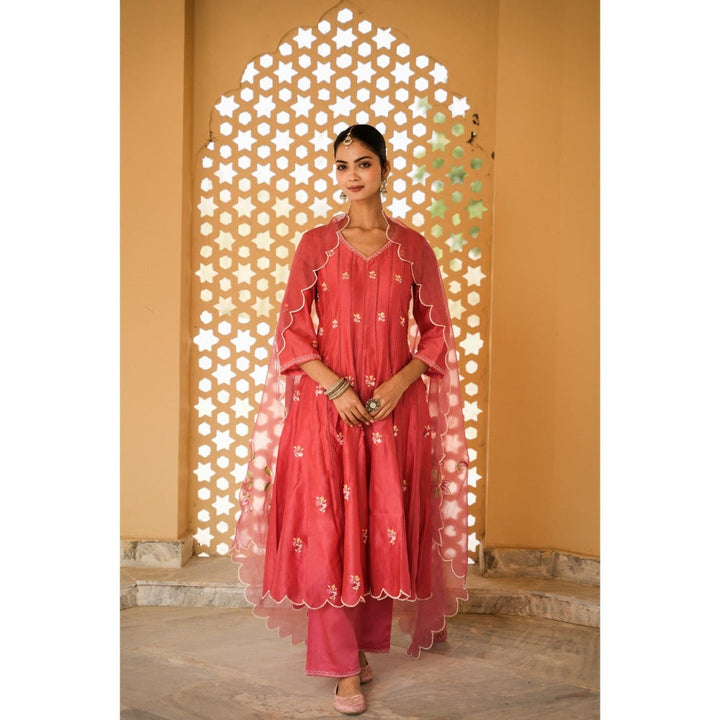 Mangalmay By Aastha Pink Rose Radiance Anarkali Kurta with Pant & Dupatta (Set of 3)