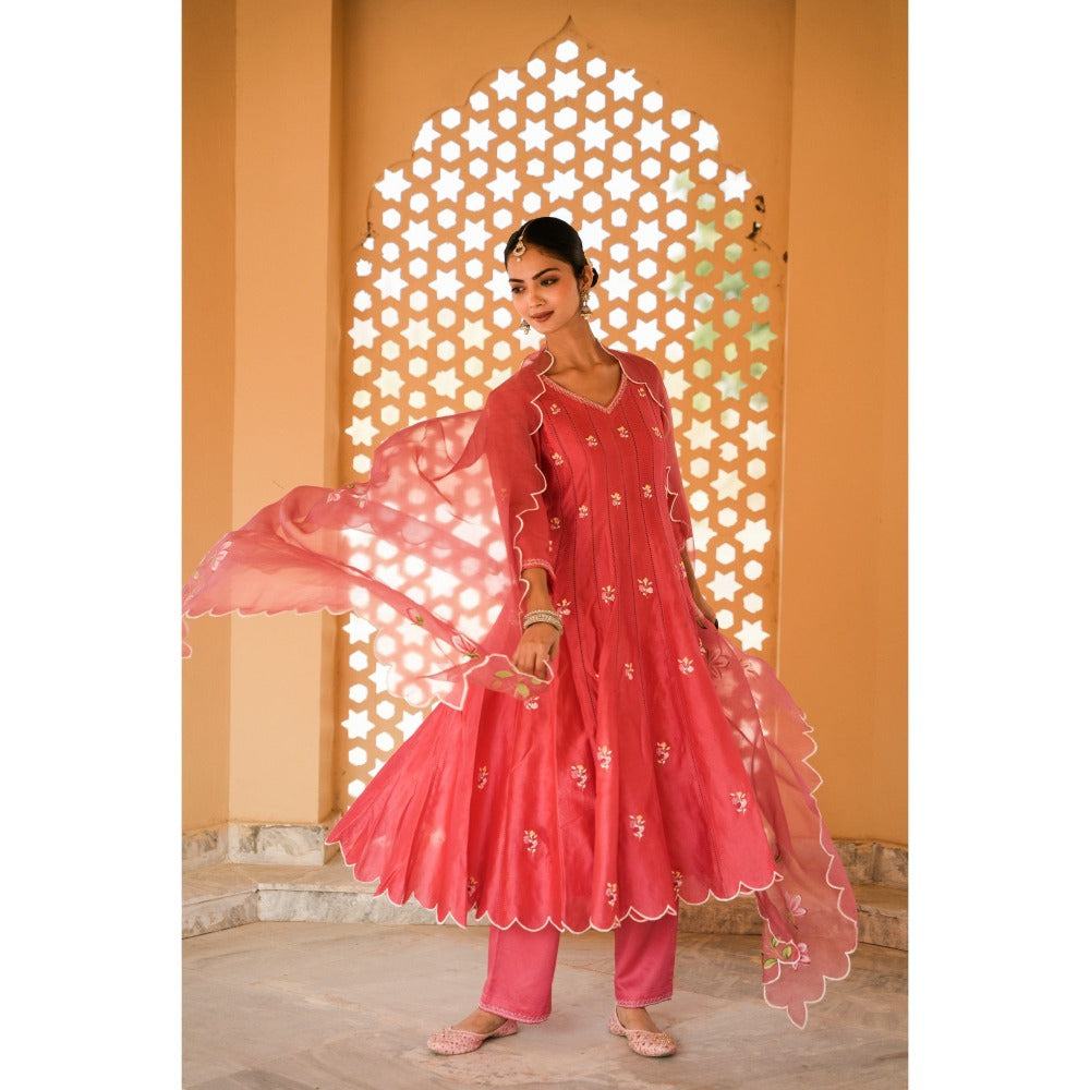 Mangalmay By Aastha Pink Rose Radiance Anarkali Kurta with Pant & Dupatta (Set of 3)