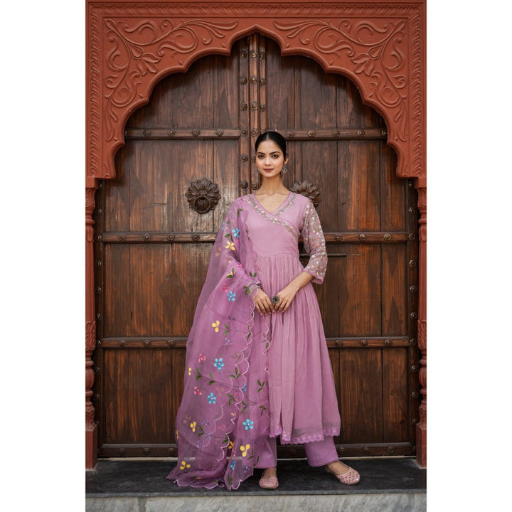 Mangalmay By Aastha Lavender Blossom Anarkali Kurta with Pant & Dupatta (Set of 3)