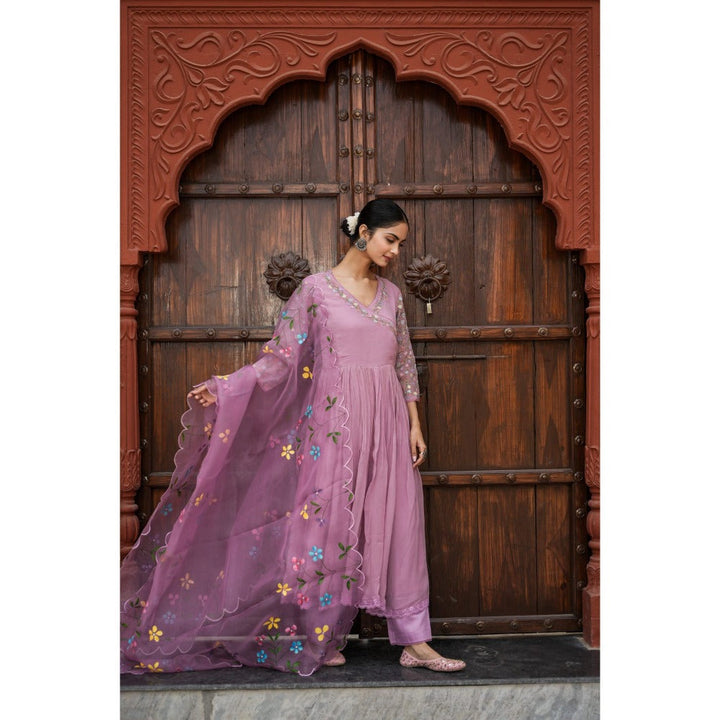 Mangalmay By Aastha Lavender Blossom Anarkali Kurta with Pant & Dupatta (Set of 3)