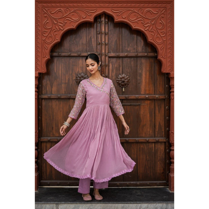 Mangalmay By Aastha Lavender Blossom Anarkali Kurta with Pant & Dupatta (Set of 3)