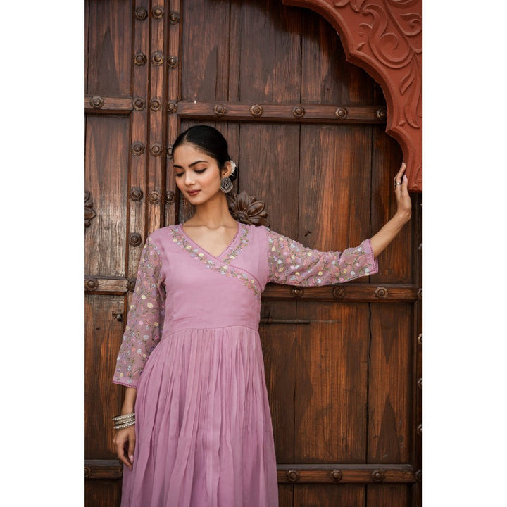 Mangalmay By Aastha Lavender Blossom Anarkali Kurta with Pant & Dupatta (Set of 3)