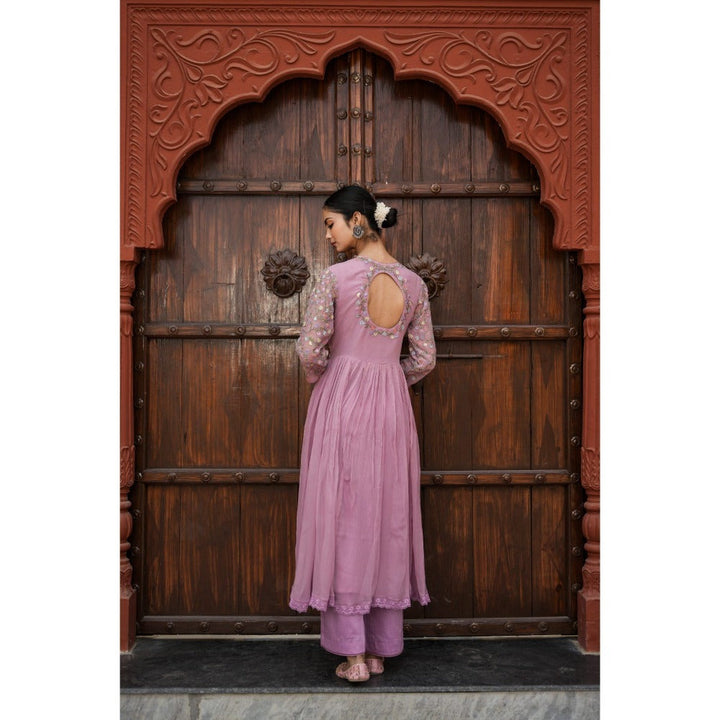 Mangalmay By Aastha Lavender Blossom Anarkali Kurta with Pant & Dupatta (Set of 3)