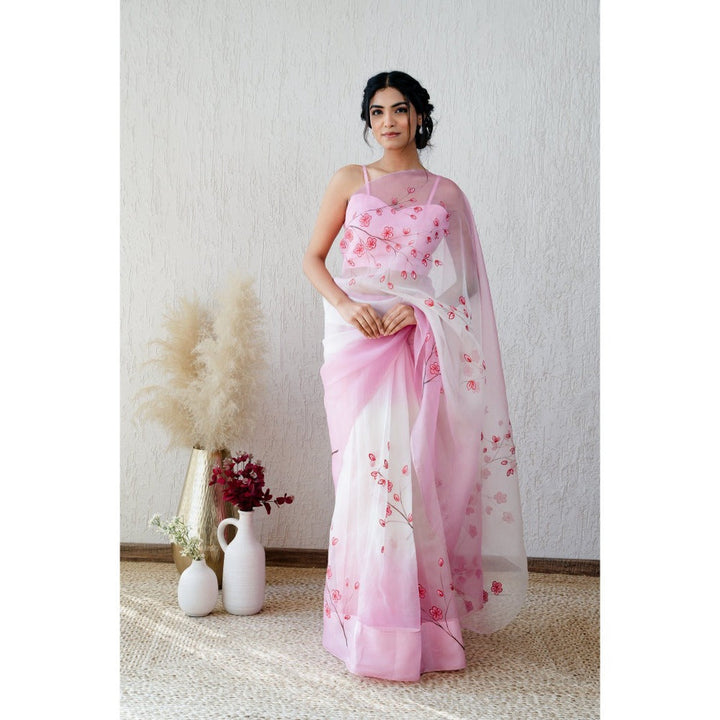 Mangalmay By Aastha Mohabbat Handpainted Ombre Organza Saree with Unstitched Blouse