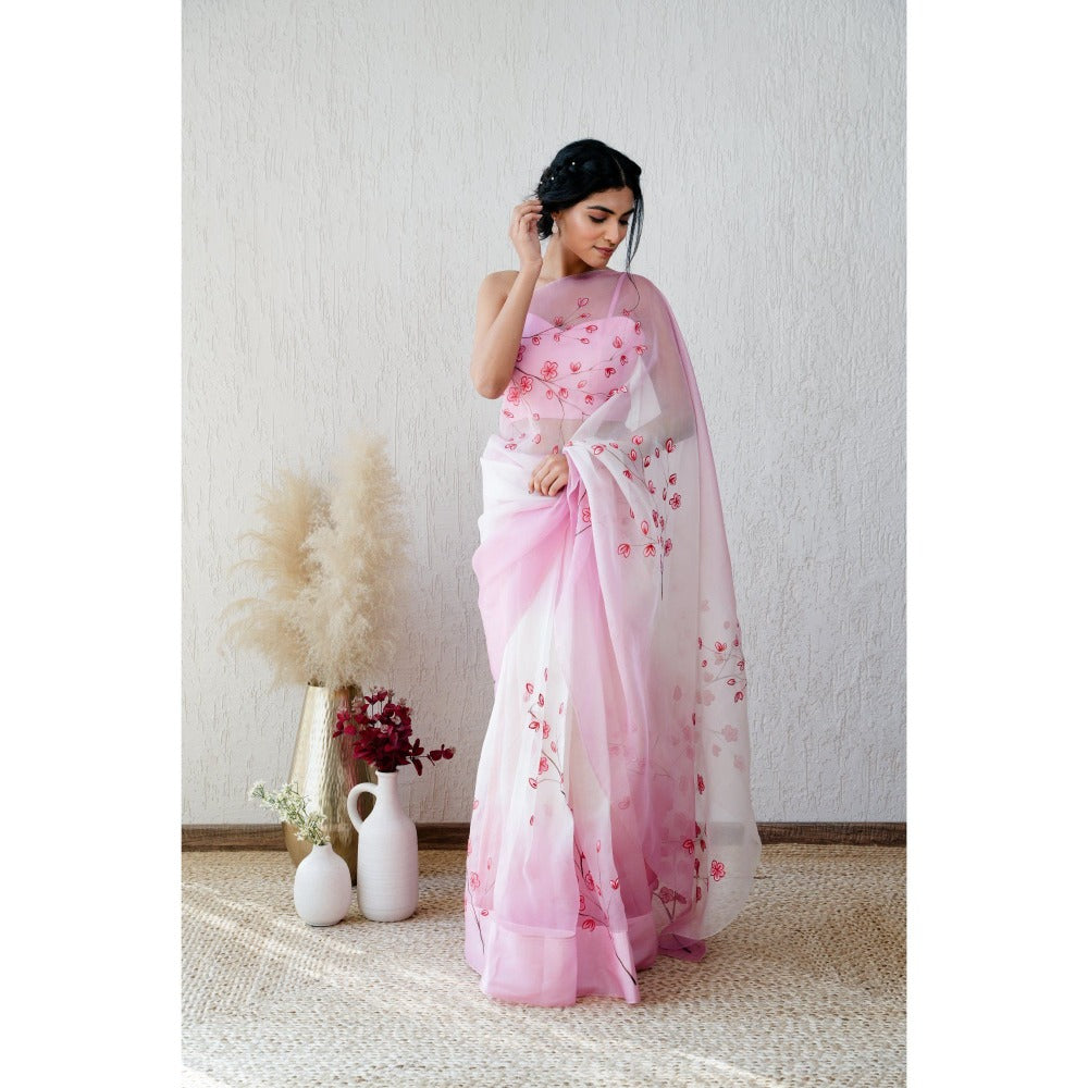 Mangalmay By Aastha Mohabbat Handpainted Ombre Organza Saree with Unstitched Blouse