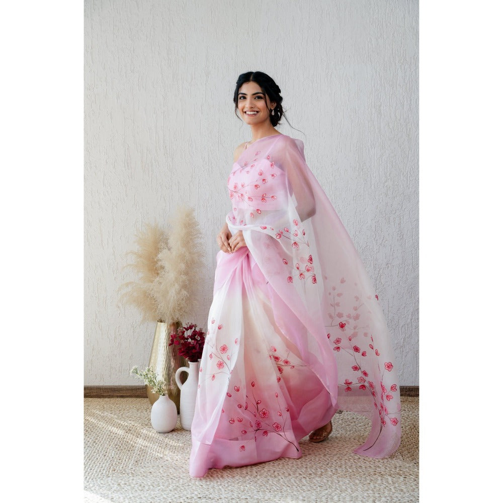 Mangalmay By Aastha Mohabbat Handpainted Ombre Organza Saree with Unstitched Blouse