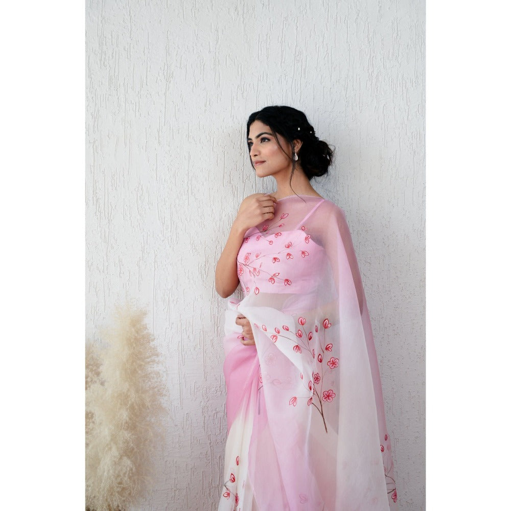 Mangalmay By Aastha Mohabbat Handpainted Ombre Organza Saree with Unstitched Blouse