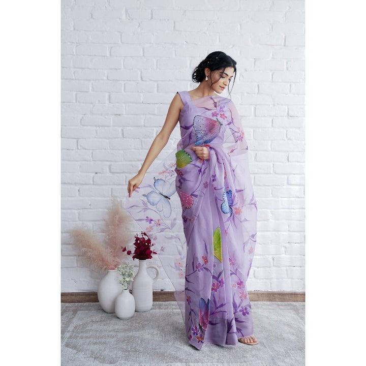 Mangalmay By Aastha Aqidat Handpainted Organza Saree with Unstitched Blouse