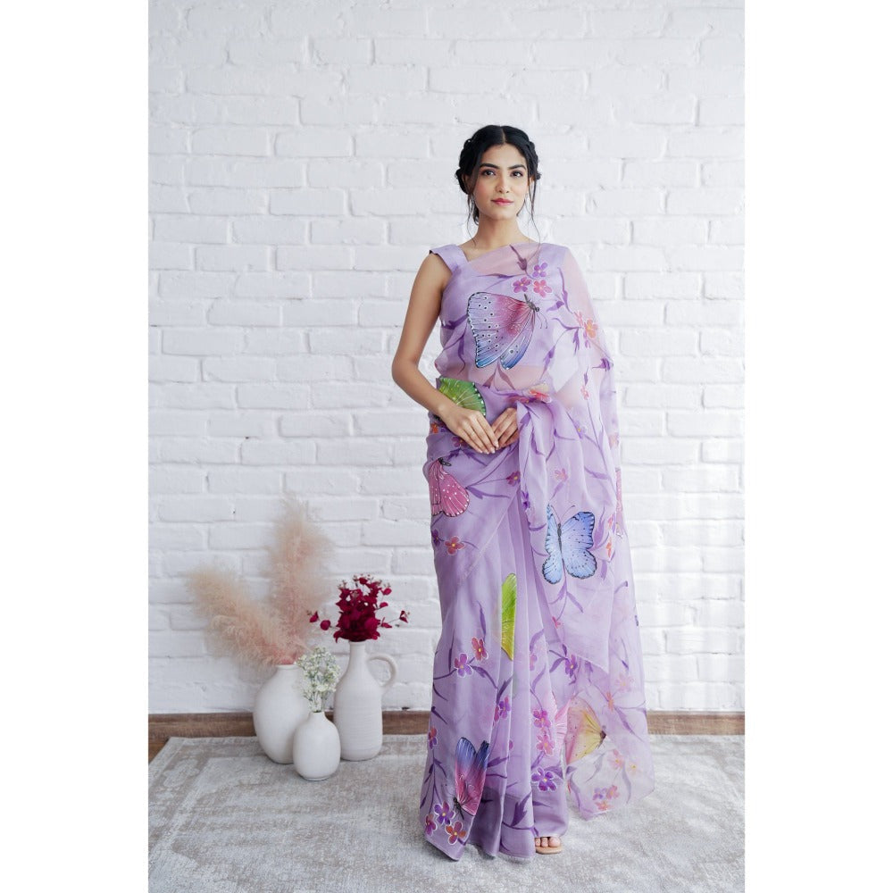 Mangalmay By Aastha Aqidat Handpainted Organza Saree with Unstitched Blouse