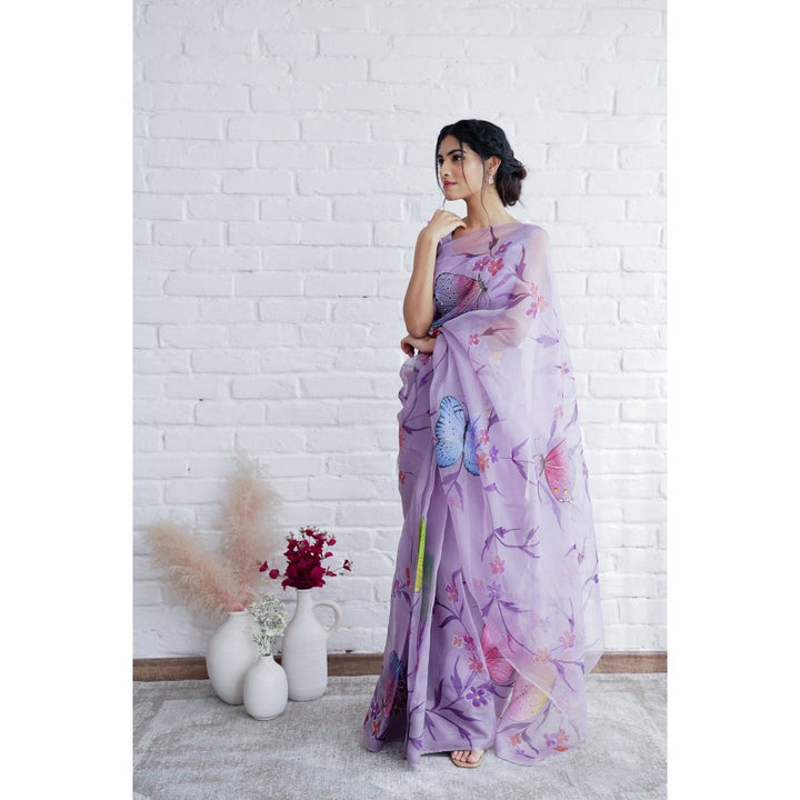 Mangalmay By Aastha Aqidat Handpainted Organza Saree with Unstitched Blouse