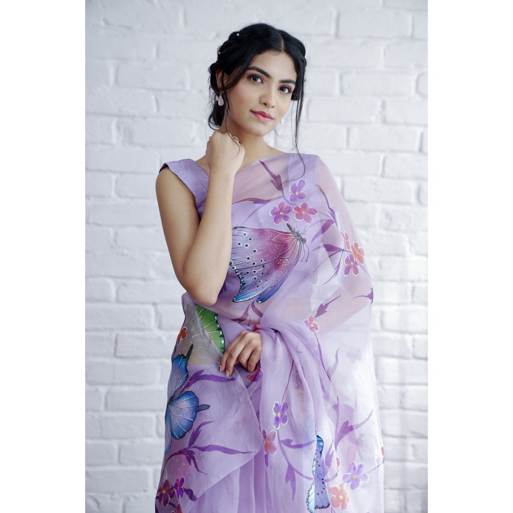 Mangalmay By Aastha Aqidat Handpainted Organza Saree with Unstitched Blouse