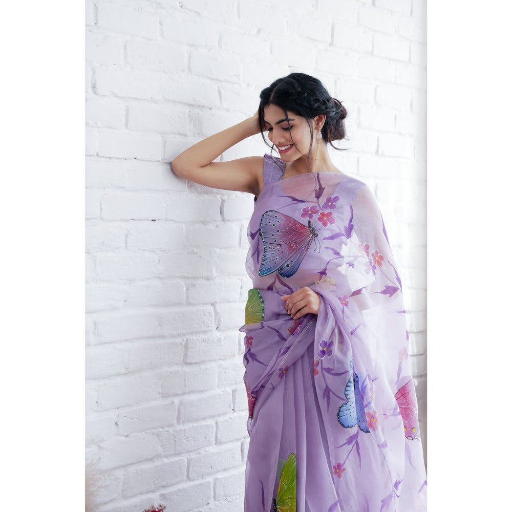 Mangalmay By Aastha Aqidat Handpainted Organza Saree with Unstitched Blouse