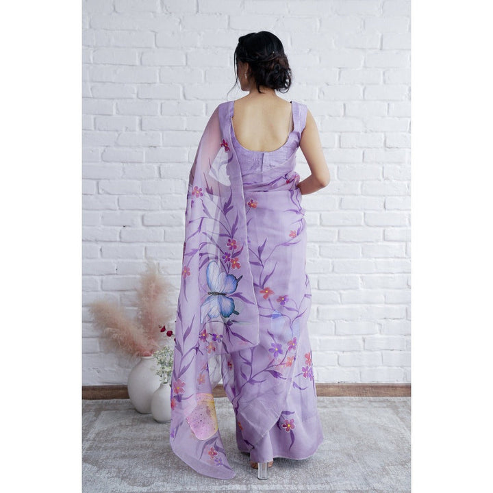 Mangalmay By Aastha Aqidat Handpainted Organza Saree with Unstitched Blouse