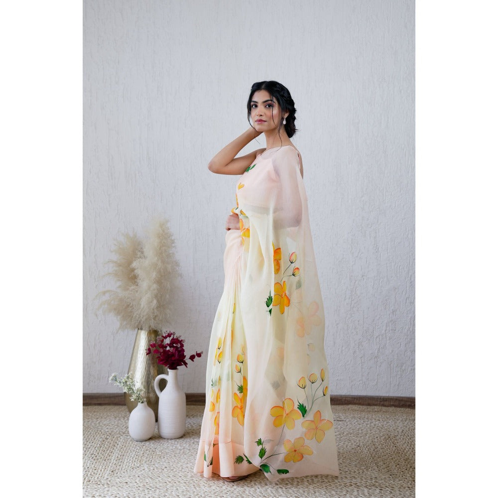 Mangalmay By Aastha Ibadat Handpainted Ombre Organza Saree with Unstitched Blouse